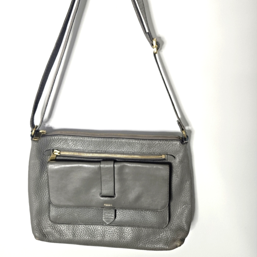 Grey leather crossbody purse
